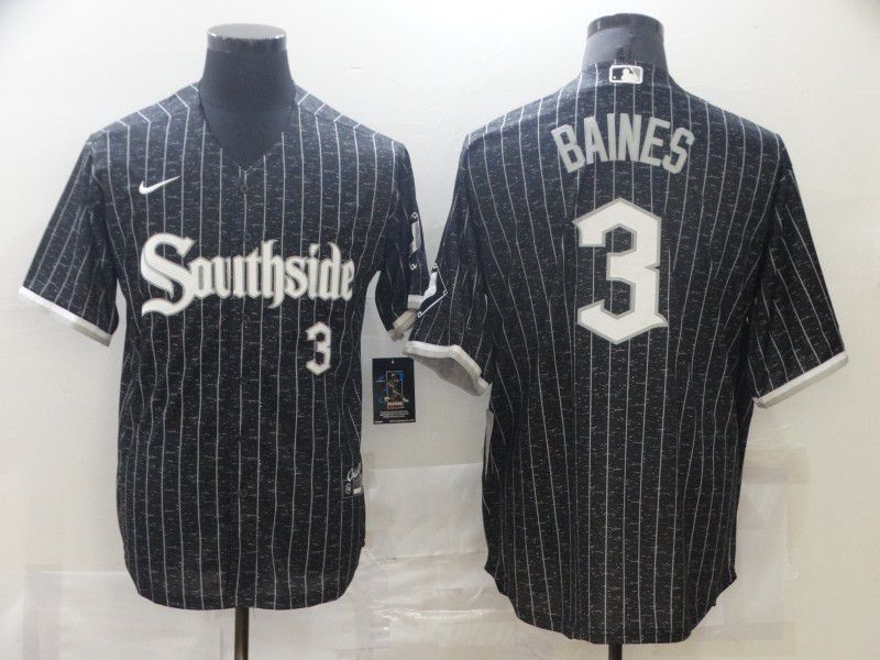 Men Chicago White Sox 3 Baines City Edition Black Game Nike 2021 MLB Jersey